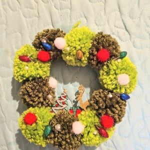 Festive Kids Pom-Pom Wreath - Green and Red
